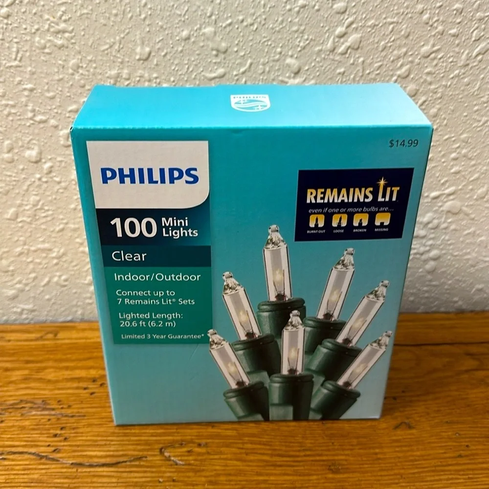 Philips 100 Clear Mini Lights Remains Lit NWT